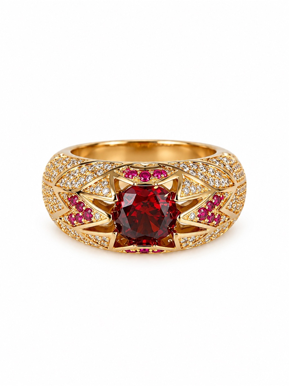 Gold Tone Red Stone Statement Ring (R34)